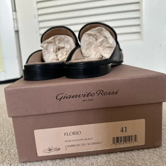 NIB Gianvito Rossi Florio Black Loafer calf Leather Mules Slides 41 10 - Picture 6 of 9